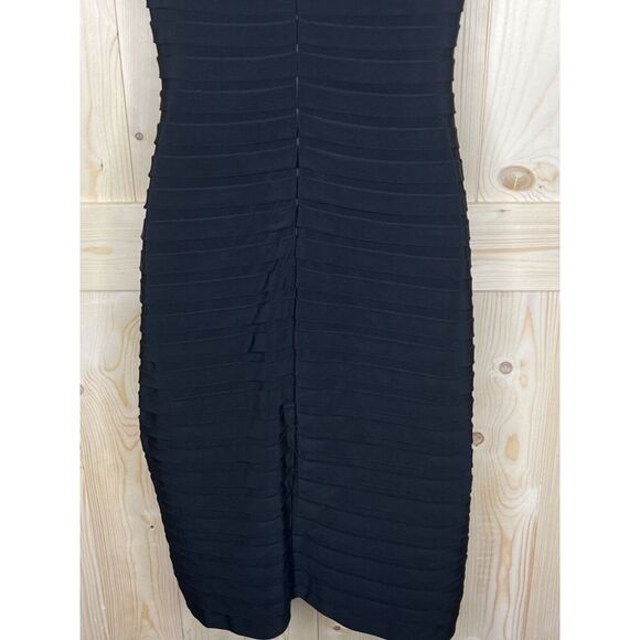 ADRIANNA PAPELL BLACK CAP SLEEVE STRETCHY KNEE LENGTH BANDAGE SHEATH DRESS 8 - Picture 7 of 12